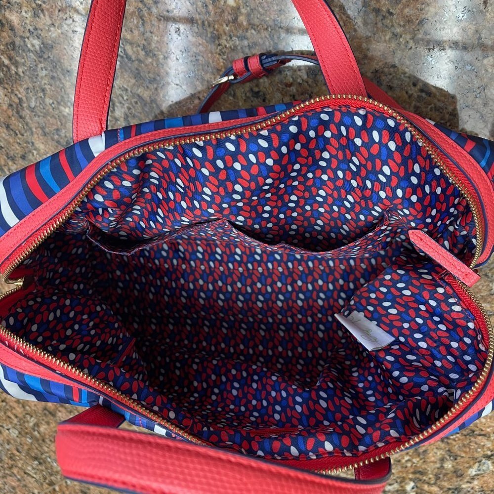 Vera Bradley Light Weight Fabric Handbag or Shoulder Purse, Orange Blue Stripes - Picture 4 of 7